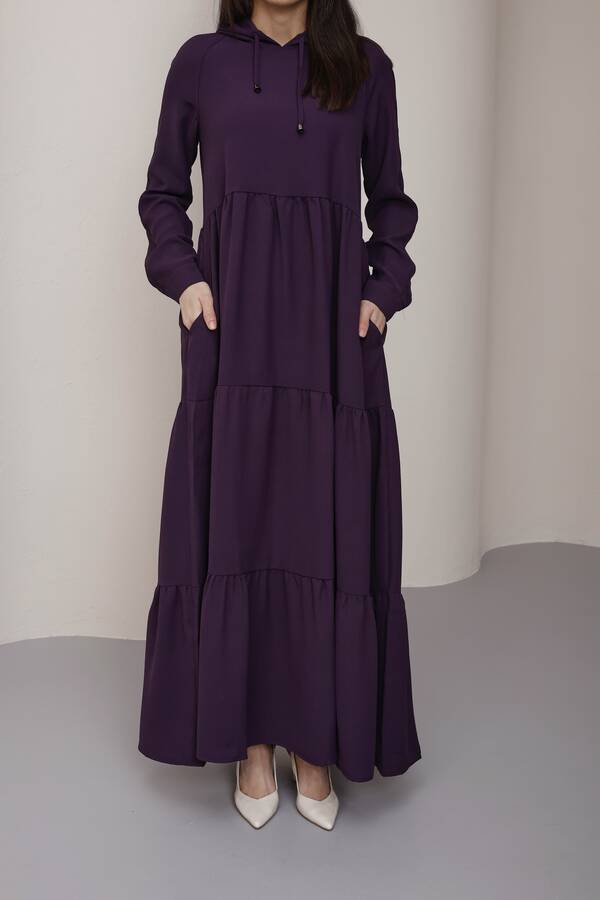 6531-Berlin Kapşonlu Reglan Kollu Elbise Mürdüm