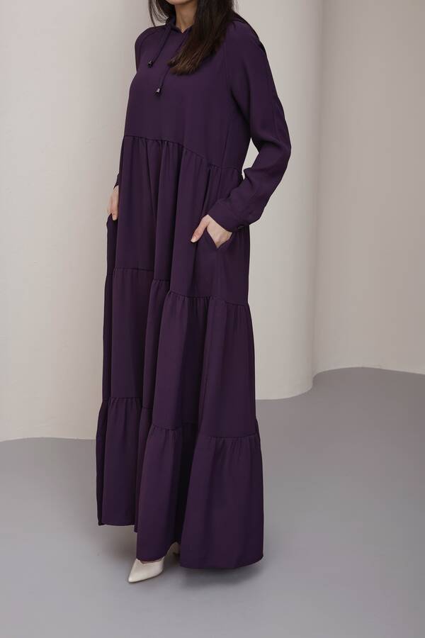 6531-Berlin Kapşonlu Reglan Kollu Elbise Mürdüm