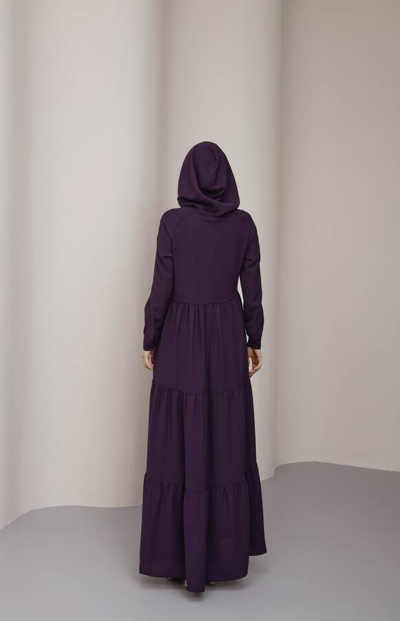 6531-Berlin Kapşonlu Reglan Kollu Elbise Mürdüm