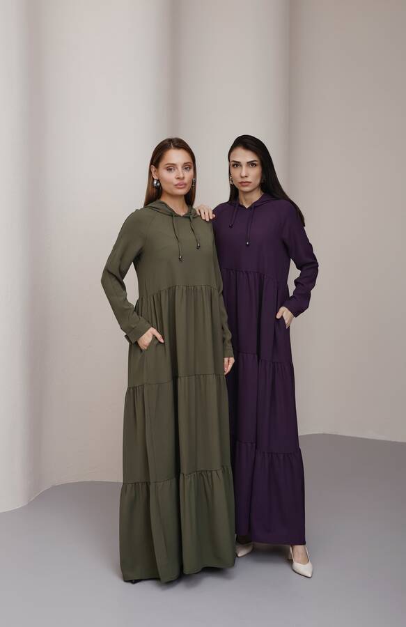 6531-Berlin Kapşonlu Reglan Kollu Elbise Mürdüm