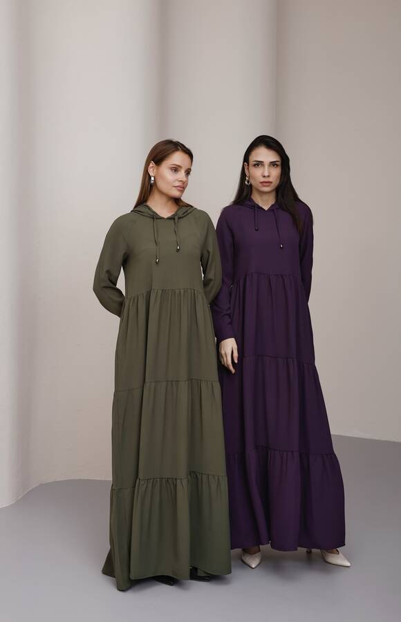 6531-Berlin Kapşonlu Reglan Kollu Elbise Mürdüm