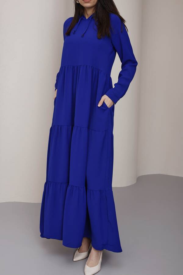 6531-Berlin Kapşonlu Reglan Kollu Elbise Saks Mavisi