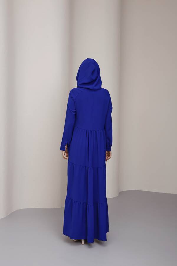 6531-Berlin Kapşonlu Reglan Kollu Elbise Saks Mavisi