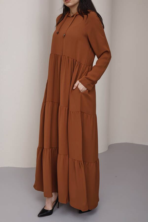 6531-Berlin Kapşonlu Reglan Kollu Elbise Tütün