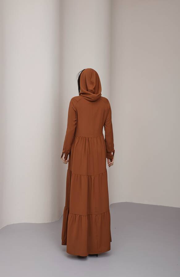 6531-Berlin Kapşonlu Reglan Kollu Elbise Tütün