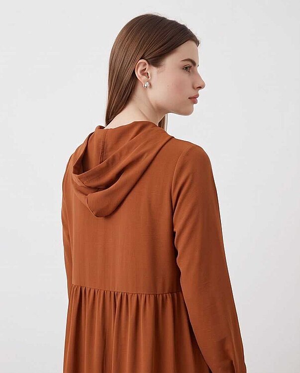 6531-Berlin Kapşonlu Reglan Kollu Elbise Tütün - 2
