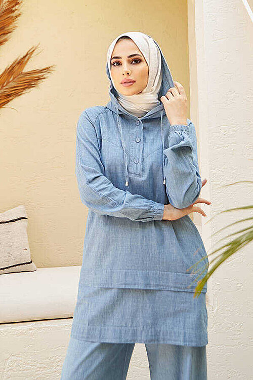 6540-Denim İkili Takım Mavi - 2