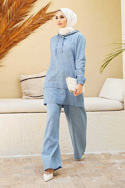 6540-Denim İkili Takım Mavi - 3