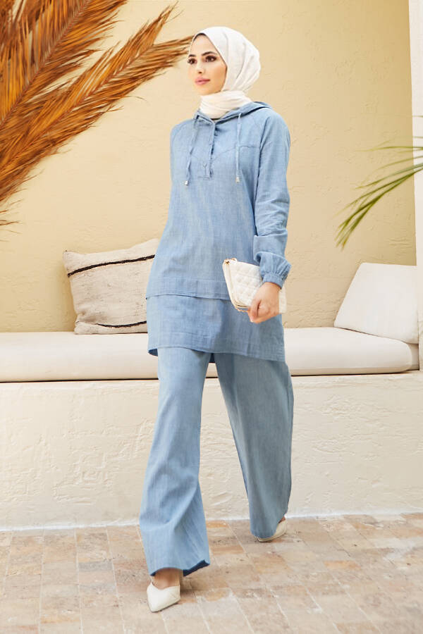 6540-Denim İkili Takım Mavi