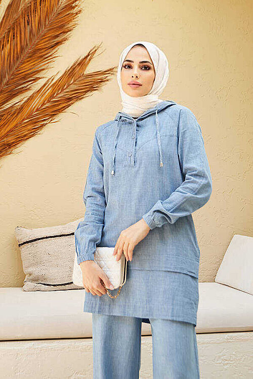 6540-Denim İkili Takım Mavi - 5