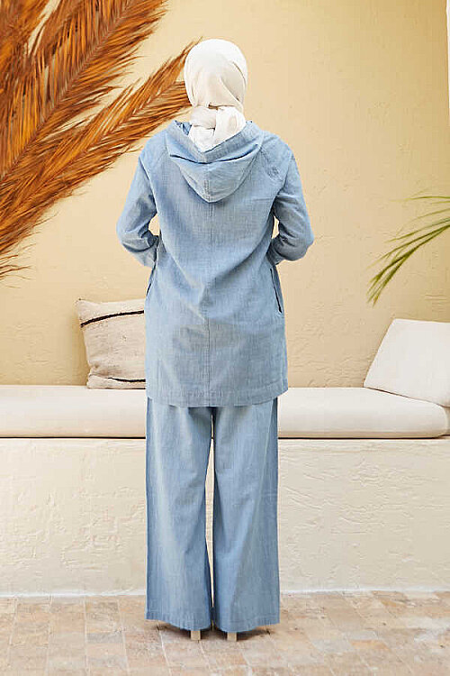 6540-Denim İkili Takım Mavi - 6