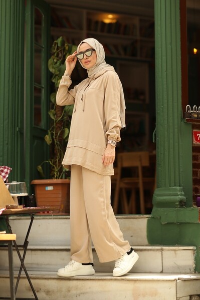 Neways - 6540-Denim Tensel İkili Takım Bej