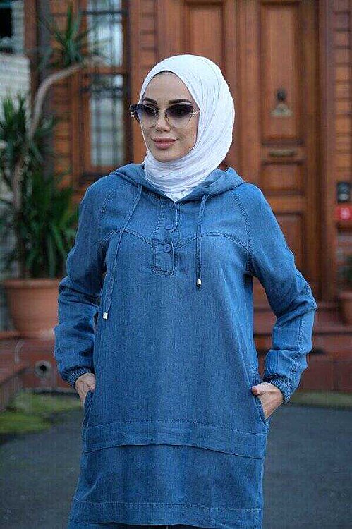 6540-Denim Tensel İkili Takım Koyu Mavi - 3