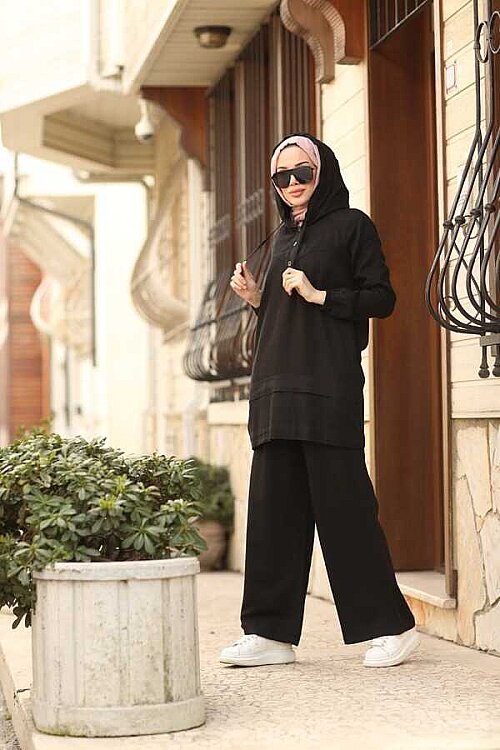 6540-Denim Tensel İkili Takım Siyah - 3
