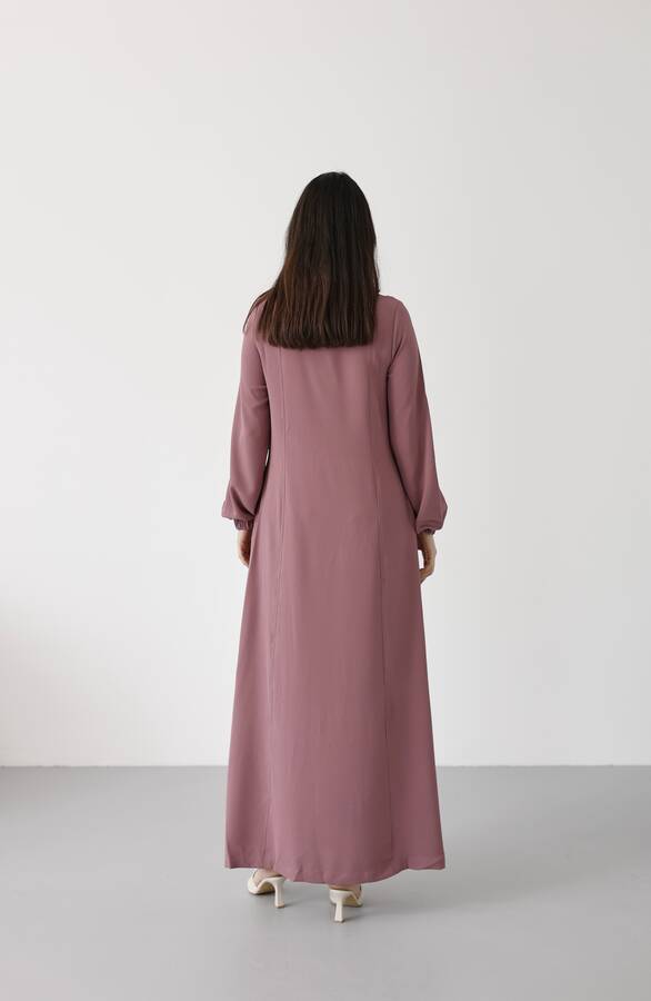 6541-Krep Yan Fermuarlı Ferace Gül Kurusu