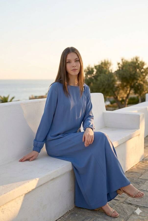 6541-Krep Yan Fermuarlı Ferace İndigo