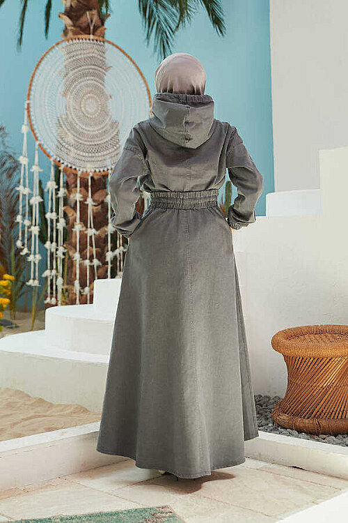 6544 - Denim Etek ve Tunik İkili Takım Gri - 5