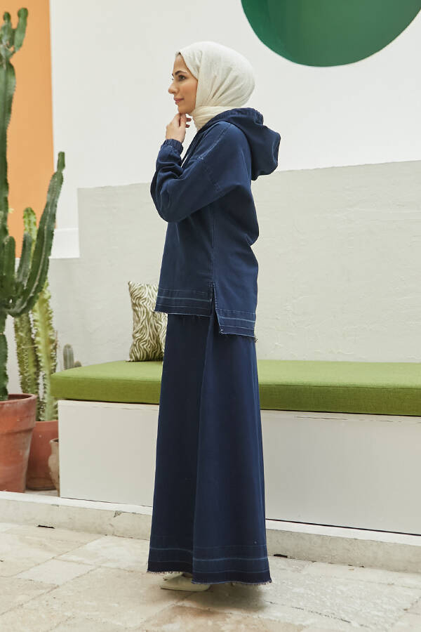 6544 - Denim Etek ve Tunik İkili Takım Lacivert