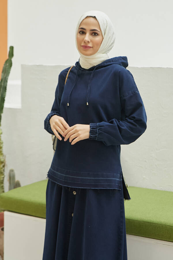 6544 - Denim Etek ve Tunik İkili Takım Lacivert
