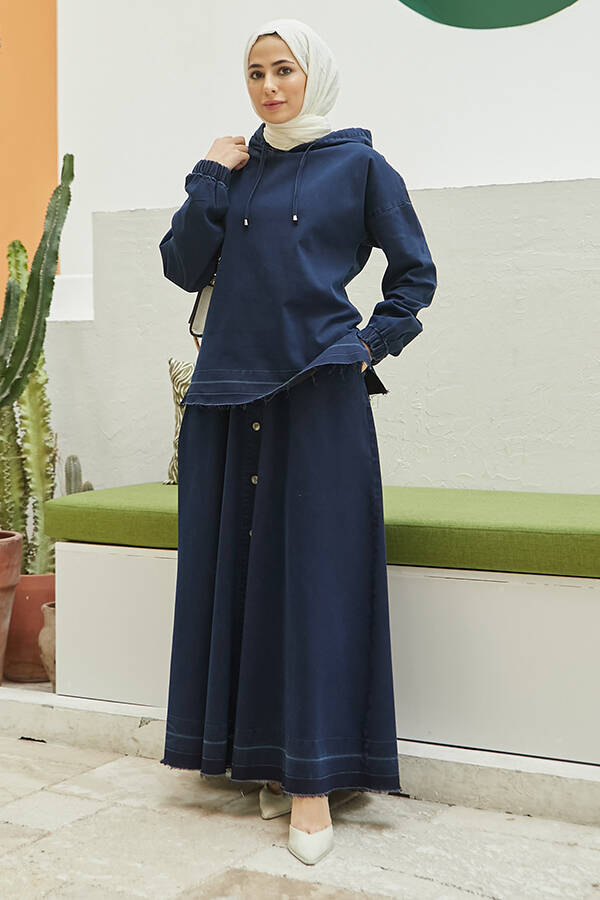 6544 - Denim Etek ve Tunik İkili Takım Lacivert