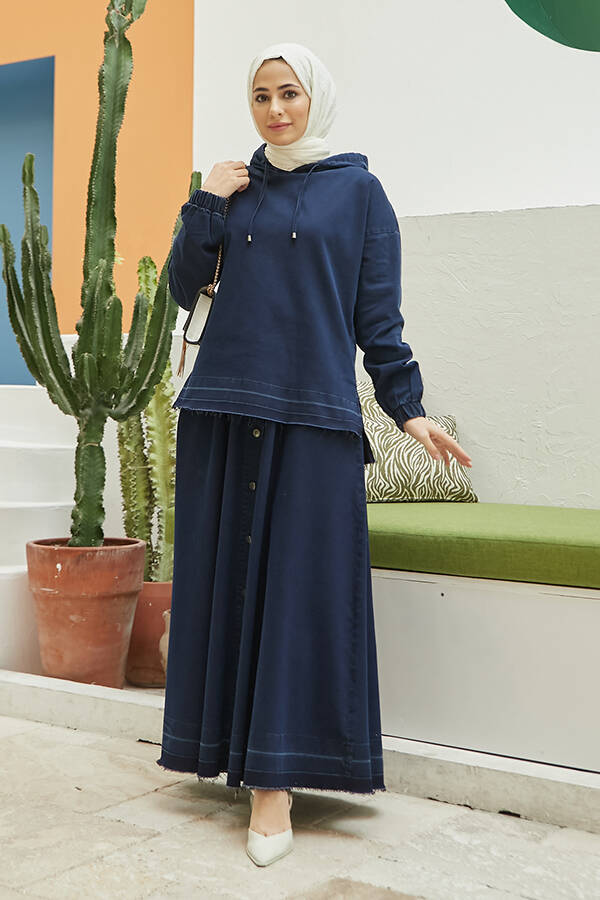 6544 - Denim Etek ve Tunik İkili Takım Lacivert