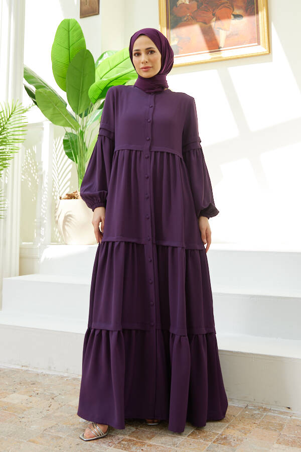 6549-Berlin Düğmeli Büzgülü Ferace Mürdüm