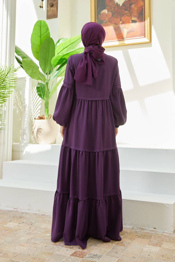 6549-Berlin Düğmeli Büzgülü Ferace Mürdüm