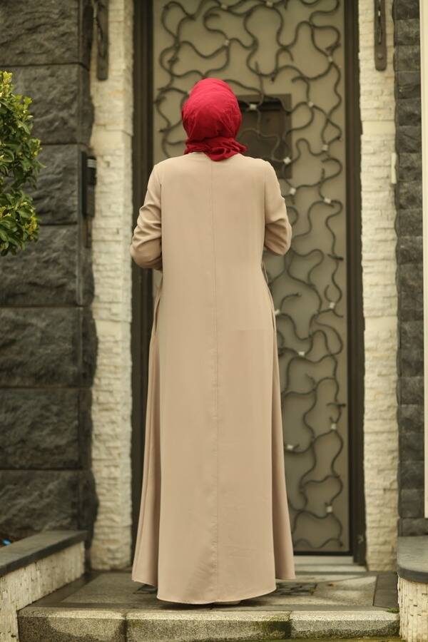 6550-ALLERLİ FERMUARLI FERACE Bej