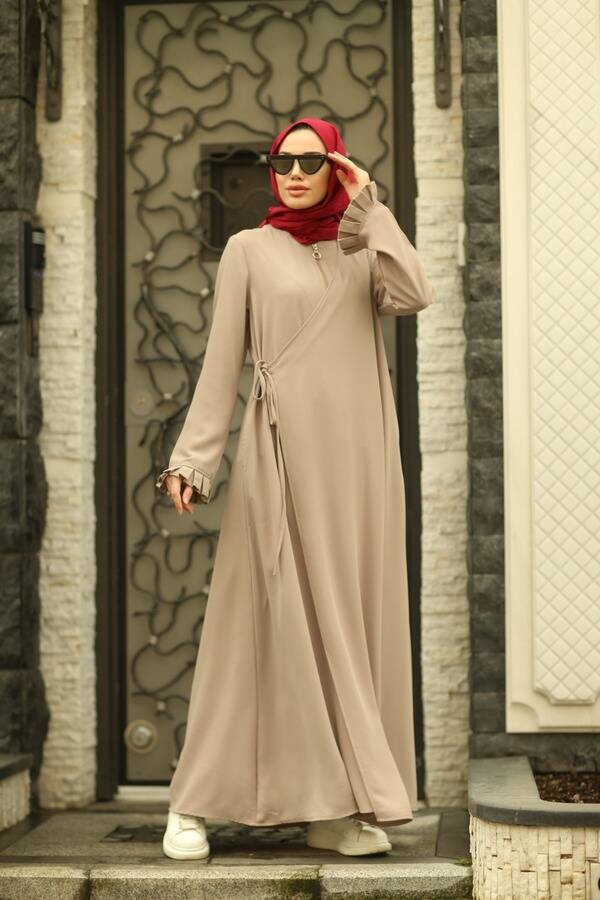 6550-ALLERLİ FERMUARLI FERACE Bej