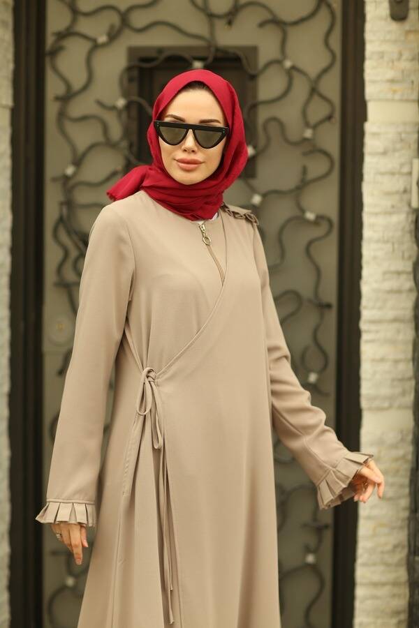 6550-ALLERLİ FERMUARLI FERACE Bej