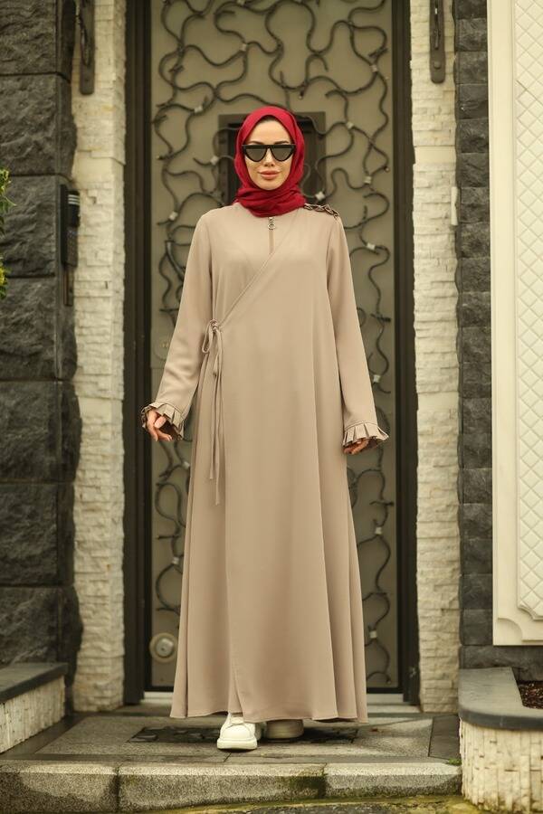 6550-ALLERLİ FERMUARLI FERACE Bej