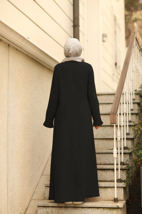 6550-ALLERLİ FERMUARLI FERACE Siyah