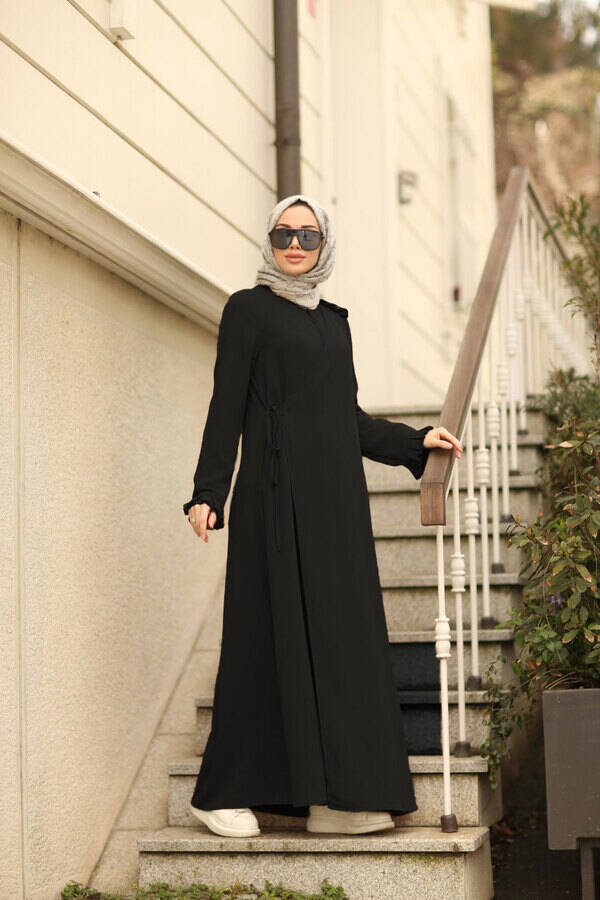 6550-ALLERLİ FERMUARLI FERACE Siyah