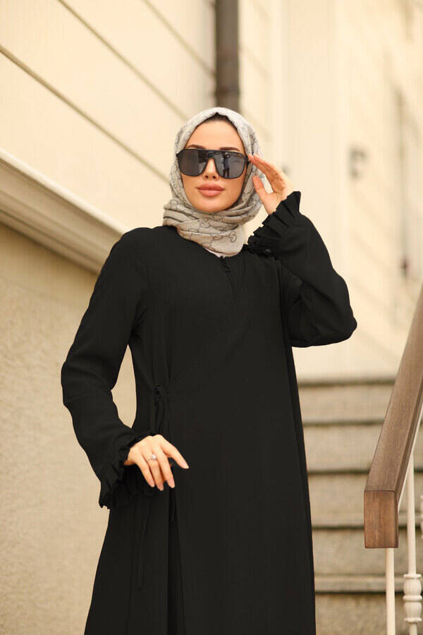 6550-ALLERLİ FERMUARLI FERACE Siyah