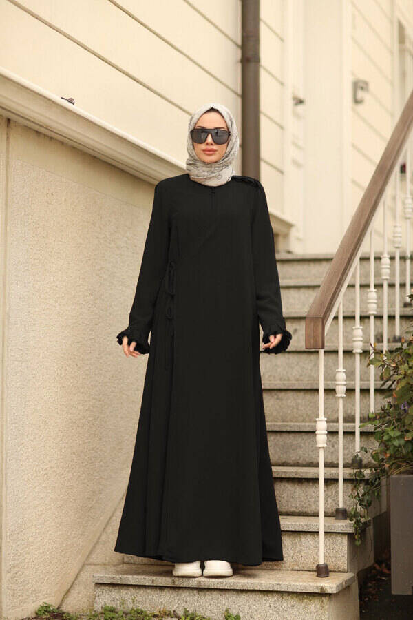 6550-ALLERLİ FERMUARLI FERACE Siyah