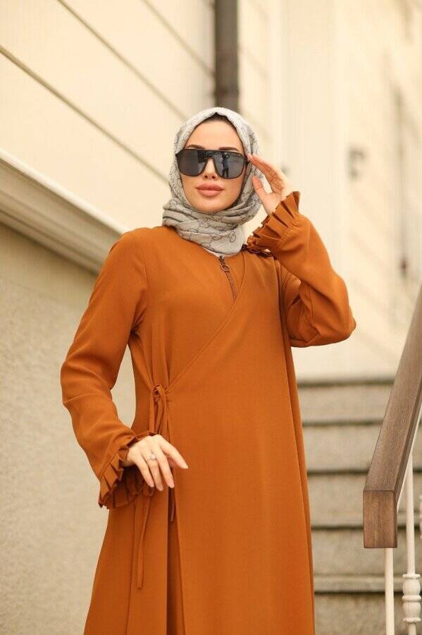6550-ALLERLİ FERMUARLI FERACE Taba