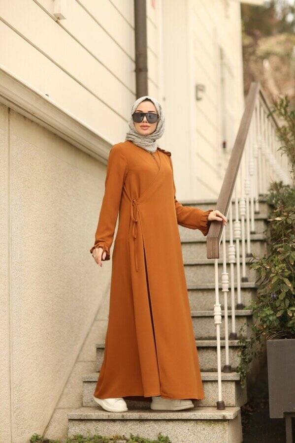 6550-ALLERLİ FERMUARLI FERACE Taba