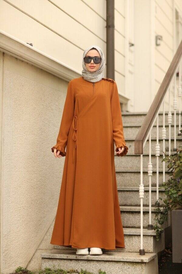 6550-ALLERLİ FERMUARLI FERACE Taba