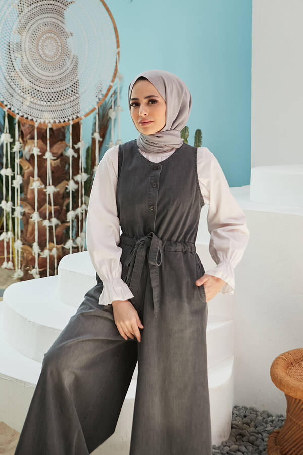 6566-Denim Kolsuz Jile Koyu Gri