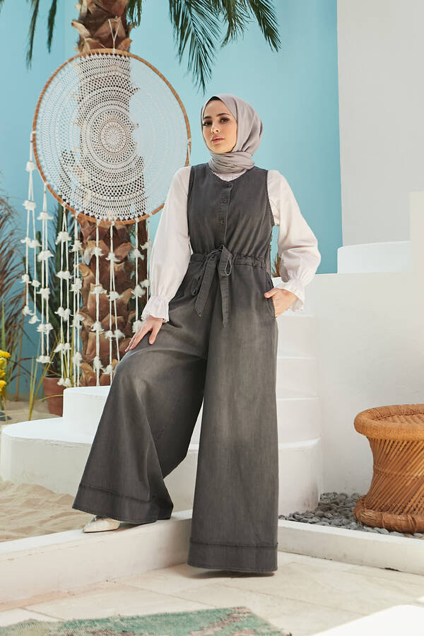 6566-Denim Kolsuz Jile Koyu Gri