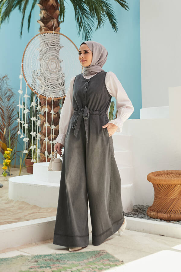 6566-Denim Kolsuz Jile Koyu Gri