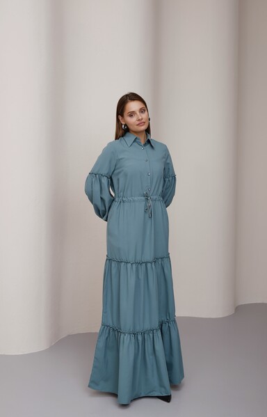 Neways - 6567-Carla Büzgülü Elbise Mint Yeşili