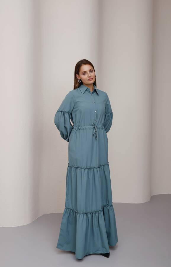 6567-Carla Büzgülü Elbise Mint Yeşili