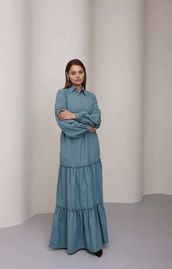 6567-Carla Büzgülü Elbise Mint Yeşili