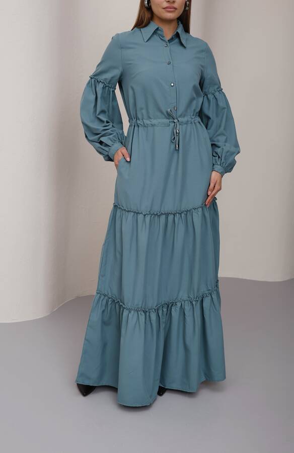 6567-Carla Büzgülü Elbise Mint Yeşili