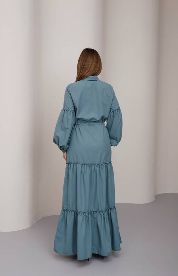 6567-Carla Büzgülü Elbise Mint Yeşili