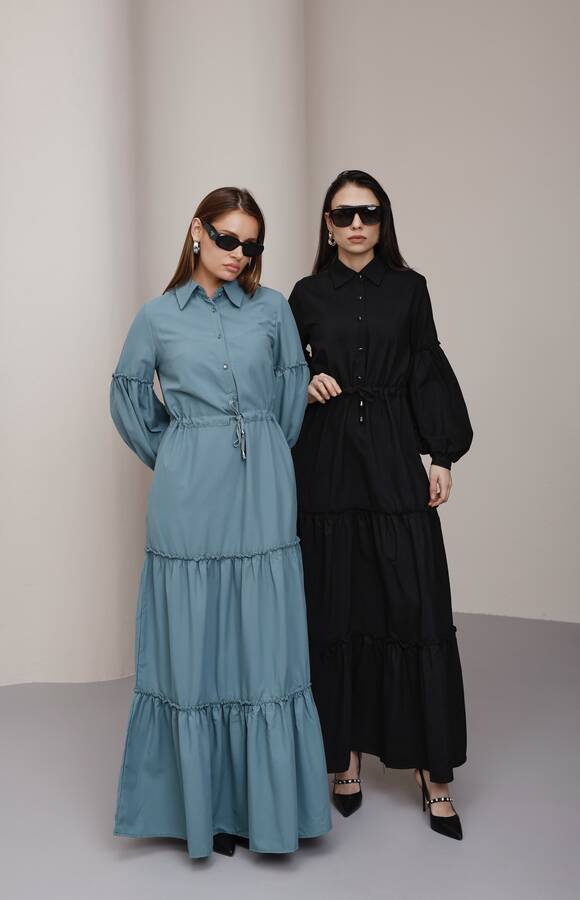 6567-Carla Büzgülü Elbise Mint Yeşili