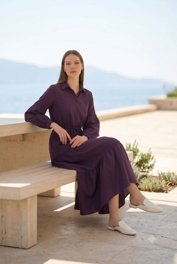 6567-Carla Büzgülü Elbise Mürdüm