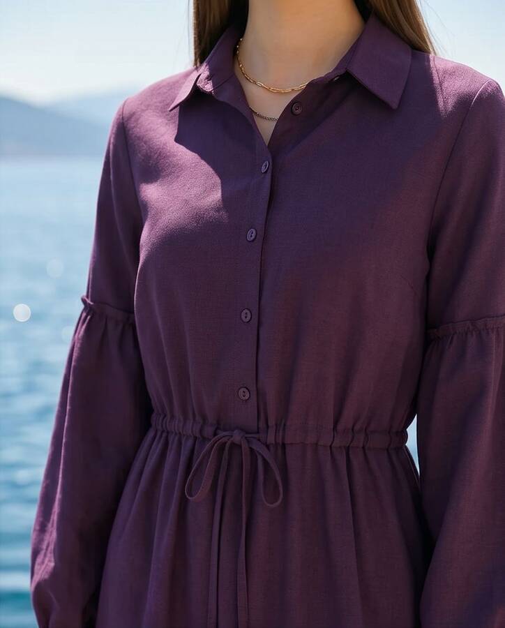 6567-Carla Büzgülü Elbise Mürdüm
