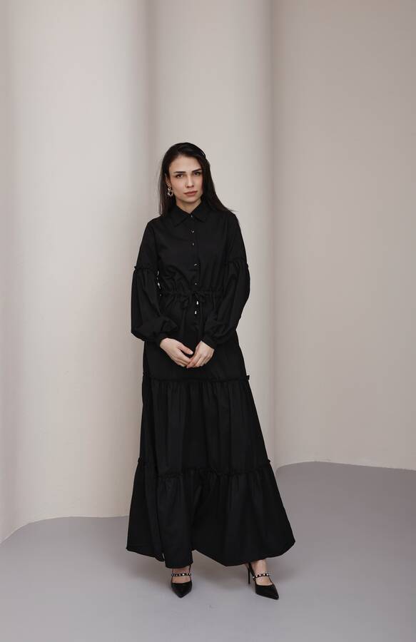 6567-Carla Büzgülü Elbise Siyah